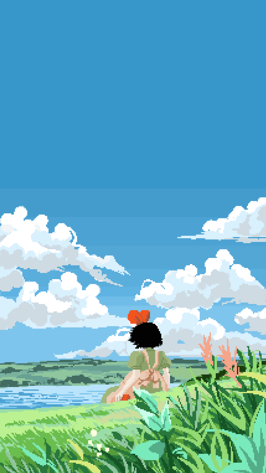 phone bg of kiki from kiki's delivery service sitting in a field