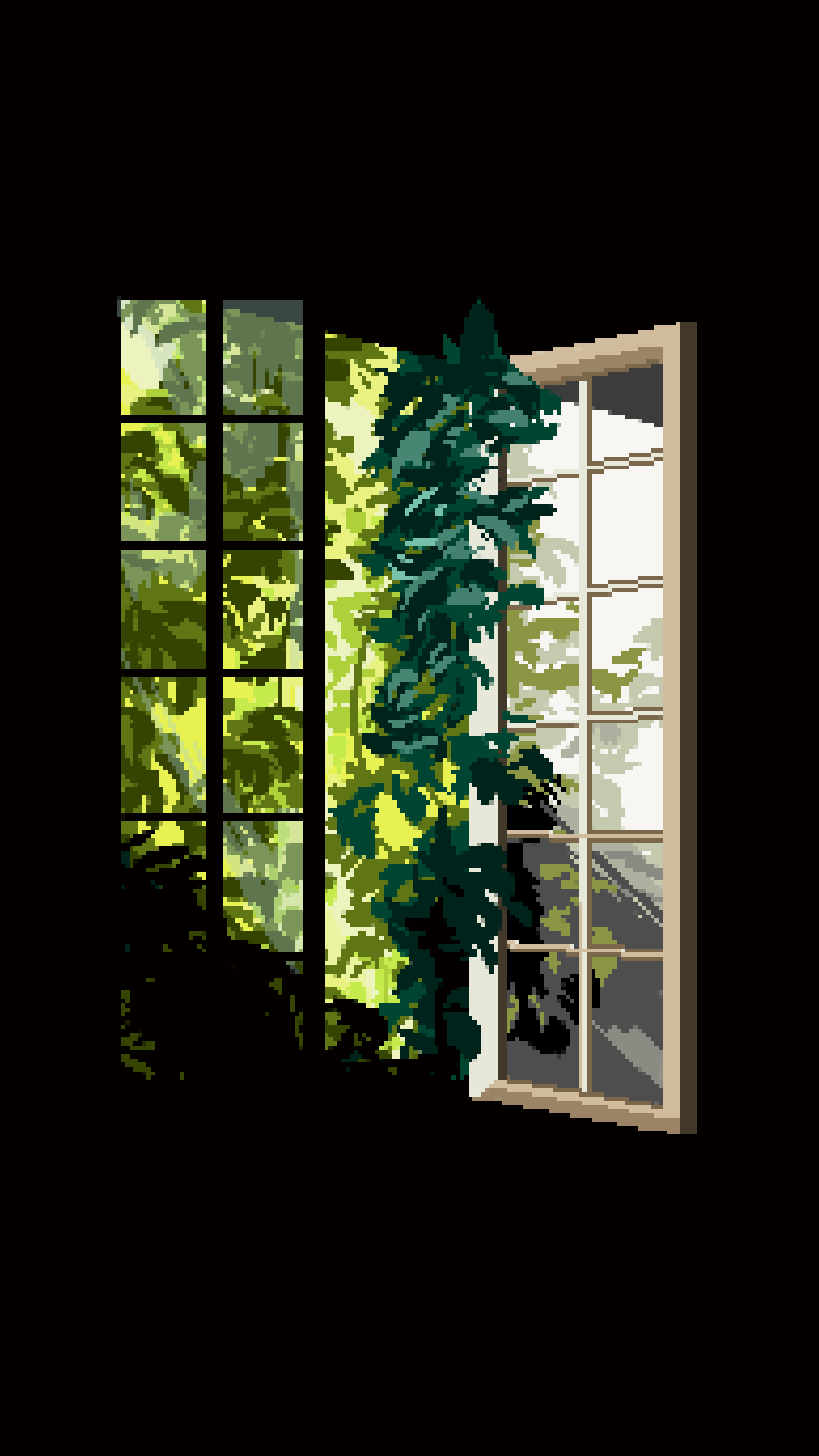 phone bg of greenery through an open window