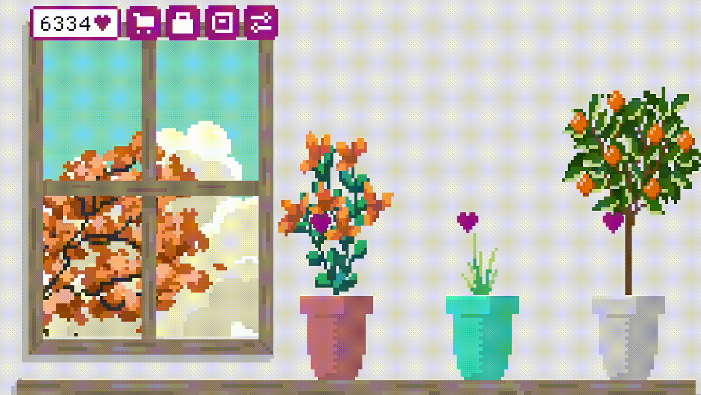a gif of a game with pixel art plants