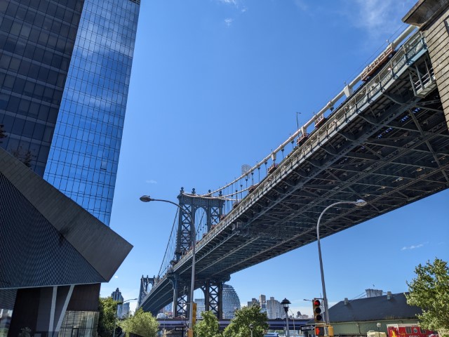 photo of Manhattan bridge underneath clear sky